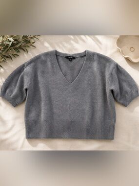 OPUS V-Neck Short Sleeve Knit Sweater - Gray size 36 EU